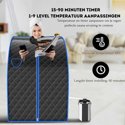 2de kansje Costway Draagbare Stoomsauna met kruidenkistje 3L - Opvouwbare Persoonlijke Therapeutische Sauna - Met Verstuiving Functie - Inclusief stoel en voetmassageroller - 78 x 87 x 101 cm