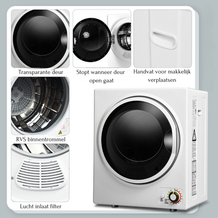 Costway Mini Wasdroger 2.5 Kg capaciteit Wit -  Elektrische Droger - Afvoerluchtdroger - 4 Droogmodi - 42 L 850 W