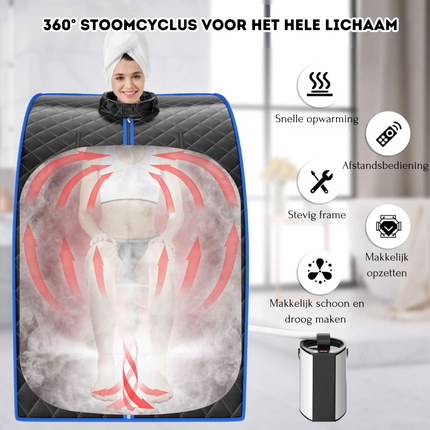 2de kansje Costway Draagbare Stoomsauna met kruidenkistje 3L - Opvouwbare Persoonlijke Therapeutische Sauna - Met Verstuiving Functie - Inclusief stoel en voetmassageroller - 78 x 87 x 101 cm