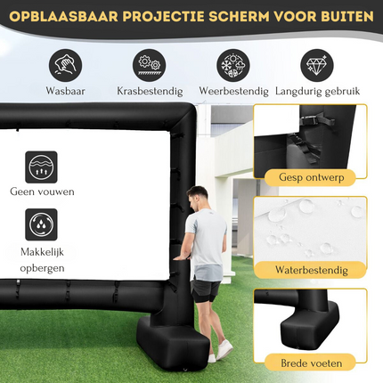 Trendmix HD 4K Opblaasbaar Projectiescherm - 16:9 Dubbelzijdig Buitenprojectiescherm - 405 x 144 x 308 cm Zwart