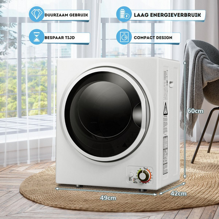 Costway Mini Wasdroger 2.5 Kg capaciteit Wit -  Elektrische Droger - Afvoerluchtdroger - 4 Droogmodi - 42 L 850 W