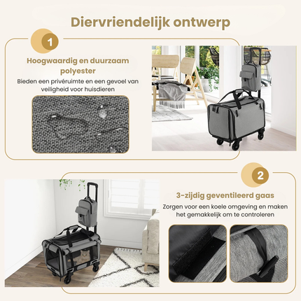 Trendmix Transporttrolley Hond & Kat – Inklapbare Draagtas en Hondenbuggy op Wieltjes – Telescoopgreep – Grijs