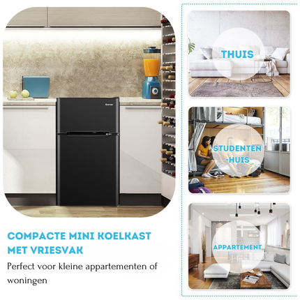 Costway Mini Koelkast Met Apart Vriesvak 90L Zwart - Tafelmodel Compacte Koelkast - Koelvriescombinatie - 48,5 x 49,5 x 86 cm