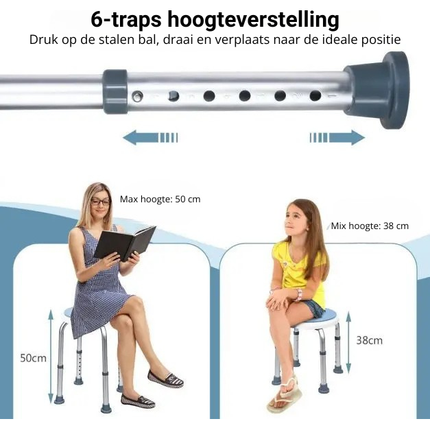 Trendmix Draaibare Douchekruk 360° – 6 Hoogte-instellingen – Antislip – Aluminium – Tot 120 kg – Voor Ouderen & Revalidatie