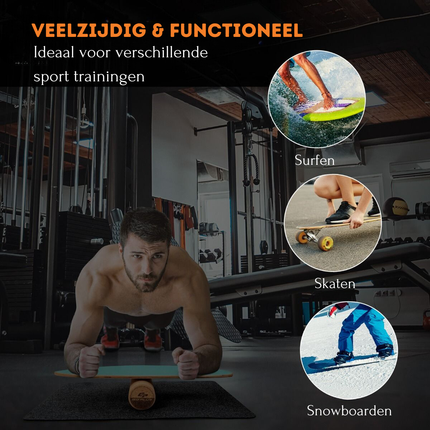 2de kansje Trendmix Balance Board Houten Balans Trainer Trickboard - Incl. Kurkrol En Viltmat - Maximale Draaggewicht 227kg - Balansbord Met 8 Geperste Houtlagen