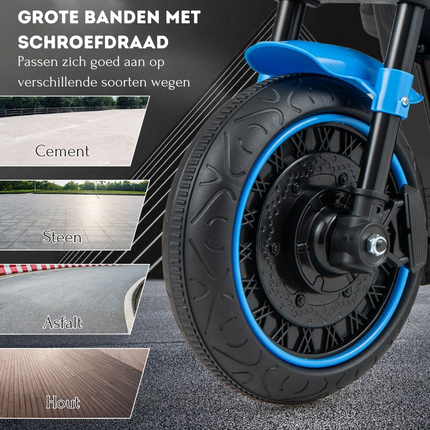 Trendmix Elektrische Motorfiets Chopper voor Kinderen 6V 1,5-2,5 km/u Blauw - Zijwieltjes - LED Koplampen - Banden met Schroefdraad - Accuvoertuig