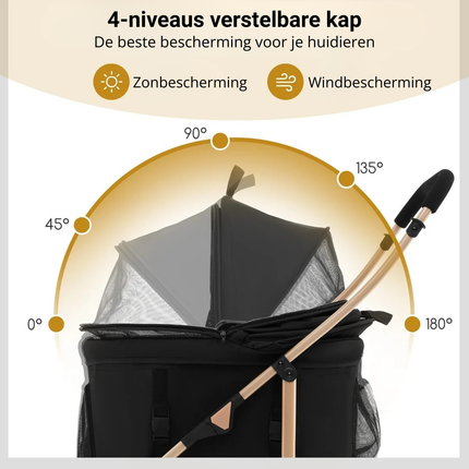 Trendmix Hondenbuggy 3-in-1 Zwart – Opvouwbare Hondenwagen – Verwijderbare Draagbox & Autostoel – Tot 15 kg – Met Vering & Opbergruimte