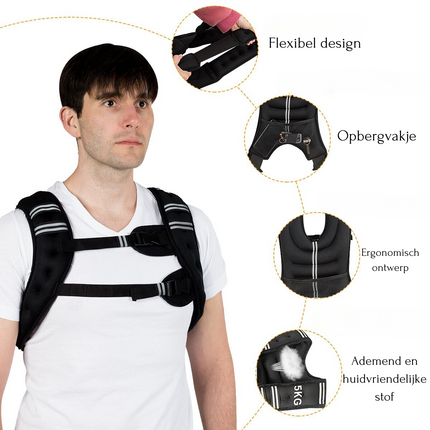 Trendmix Verstelbaar Gewichtsvest Weight vest 5 kg Sportvest - Reflectoren - Verstelbanden Zwart