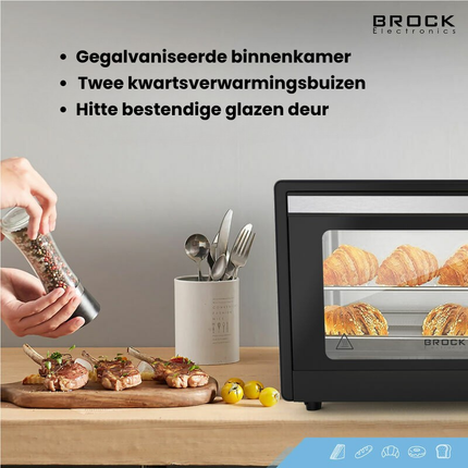 Brock Electronics Elektrische Mini Oven 9L 100-230 ℃ - Vrijstaande Oven - 650W - Zwart
