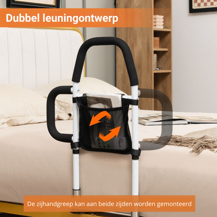 Trendmix Bedhek voor Ouderen – Medisch Bedrek met Dubbele Leuning – Tot 136 kg – Met Opbergvak & Bevestigingsriem – Geschikt voor Alle Bedmaten – Zwart/Wit