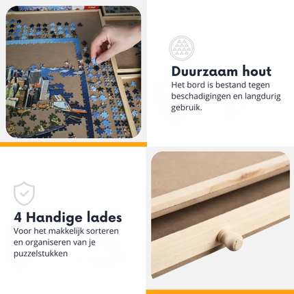 MIRO® Houten Puzzelbord 1500 Stukjes – Puzzeltafel met 4 Lades – Puzzel Organizer & Sorteerbord – Duurzaam Hout – 89x69 cm – Voor Volwassenen