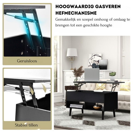 Trendmix Multifunctionele Salontafel Uitklapbaar Zwart - Lift-Top Koffietafel - Verstelbare Woonkamer Tafel 80 x 40 x 44,5 cm