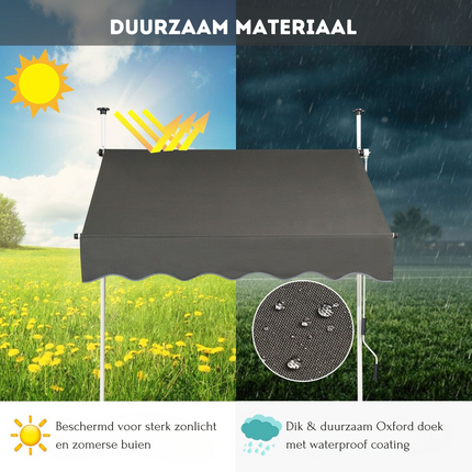 Trendmix Uitschuifbare Klemluifel Zonwering met Slinger - Hoogte Verstelbaar - 150 x 120 cm Grijs