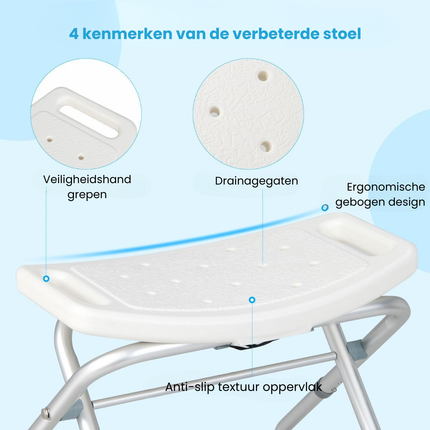 Trendmix Douchekruk – Verstelbaar in 3 Hoogtes – Lichtgewicht Opklapbaar Douchezitje – Met Handgrepen – 150 kg Draagkracht – Grijs