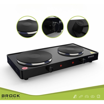 Brock Elektrische Kookplaat 2 Pits – 2500W – Compact Vrijstaand Fornuis Voor Thuis, Studio & Vakantie – Zwart