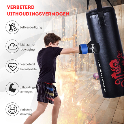 Trendmix 5-Delige Bokszak set voor Kinderen 20 kg - Zware Bokszak met Bokshandschoenen - Springtouw Draagtas Plafondhaak - Zwart