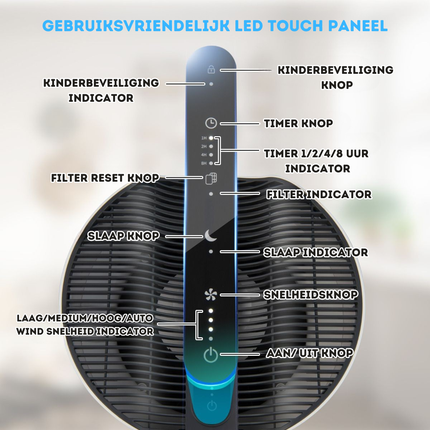 Costway Luchtreiniger met H13-HEPA-filter 4 standen 121 ㎡ per uur - Lucht Kwaliteitsindicator - Allergieën - Slaapmodus - Luchtverfrisser 8-Uurs Timer
