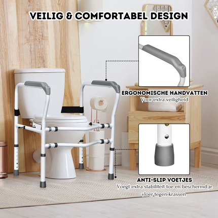 Trendmix Universeel Toiletframe Opstahulp - Toiletstoel - Verstelbare WC-steunhulp Met Antislip Handgreep – 48 x 65 x 84 cm