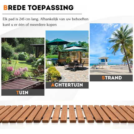 Trendmix Houten Oprolbaar Tuinpad 245 x 43 x 2 cm - Weerbestendig Antisliptextuur Buitenpad - Houten Pad voor Tuin Binnenplaats Aan Zee
