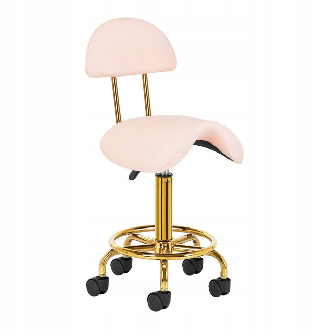 Ergonomische Cosmetische Zadelkruk Met Rugleuning - Kapperskruk in Hoogte Verstelbaar - Werkplaatsstoel Roze/Goud