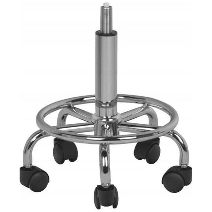 Ergonomische Cosmetische Zadelkruk – Met Rugleuning – Verstelbaar 49–62 cm – Wit Ecoleer – Zilverkleurig Onderstel – Kapperskruk / Werkstoel