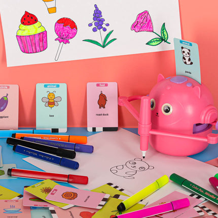 Tekenrobot voor Kinderen – Interactieve Educatieve Robot – Leer Tekenen Stap voor Stap – Inclusief 100 Flashcards – Roze – Vanaf 3 Jaar