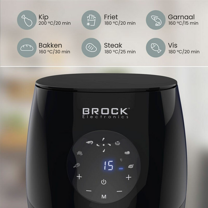 Brock Electronics Digitale Airfryer 3.5 Liter 1200W PFAS Vrij - Heteluchtfriteuse - Zwart - 6 Automatische Programma's