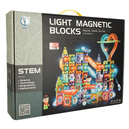 Magnetische Knikkerbaan XXL – 202 Stuks Knikkerbaan Met Lichteffecten - Magnetisch Speelgoed - Magnetic Tiles - Constructiespeelgoed Voor Leeftijd 3 t/m 12 Jaar - Cadeau Kind