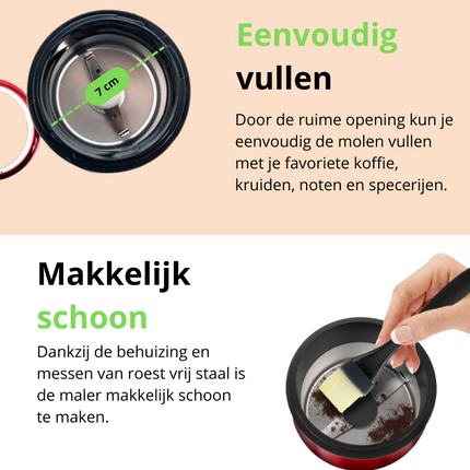 Brock Elektrische Koffiemolen Rood - Koffiebonen Maler - Voor Kruiden, Noten & Specerijen - Snel & Stil - BPA-vrij - RVS Mes
