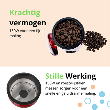 Brock Elektrische Koffiemolen Rood - Koffiebonen Maler - Voor Kruiden, Noten & Specerijen - Snel & Stil - BPA-vrij - RVS Mes