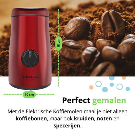 Brock Elektrische Koffiemolen Rood - Koffiebonen Maler - Voor Kruiden, Noten & Specerijen - Snel & Stil - BPA-vrij - RVS Mes
