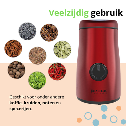 Brock Elektrische Koffiemolen Rood - Koffiebonen Maler - Voor Kruiden, Noten & Specerijen - Snel & Stil - BPA-vrij - RVS Mes