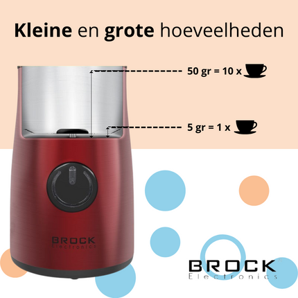Brock Elektrische Koffiemolen Rood - Koffiebonen Maler - Voor Kruiden, Noten & Specerijen - Snel & Stil - BPA-vrij - RVS Mes