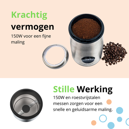 Brock Elektrische Koffiemolen Zilver - Koffiebonen Maler - Voor Kruiden, Noten & Specerijen - Snel & Stil - BPA-vrij - RVS Mes