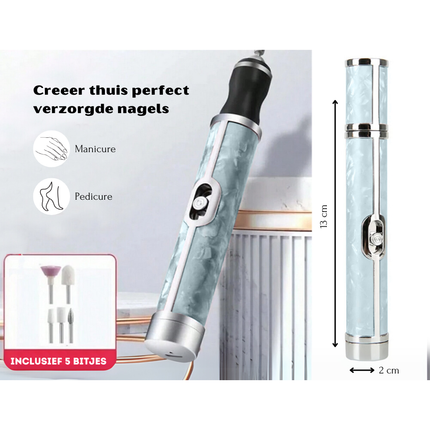 Trendmix Draadloze Elektrische Nagelvijl Nagelfrees Met 5 Bitjes Blauw - 4 Bedieningsmodi - Manicure Pedicure Set Elektrisch - Oplaadbaar - USB C Kabel