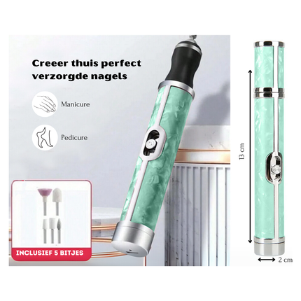 Trendmix Draadloze Elektrische Nagelvijl Nagelfrees Met 5 Bitjes Groen - 4 Bedieningsmodi - Manicure Pedicure Set Elektrisch - Oplaadbaar - USB C Kabel