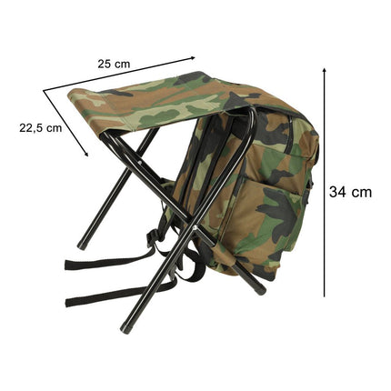 Camouflageprint Reisvisstoel met Rugzak - Visstoel - Campingstoel - Camping - Caravan - Camper - Makkelijk Mee Te Nemen
