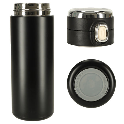 Thermosflesbeker LED Thermoskan - Mondstuk Met Tuit - 420ml - Zwart
