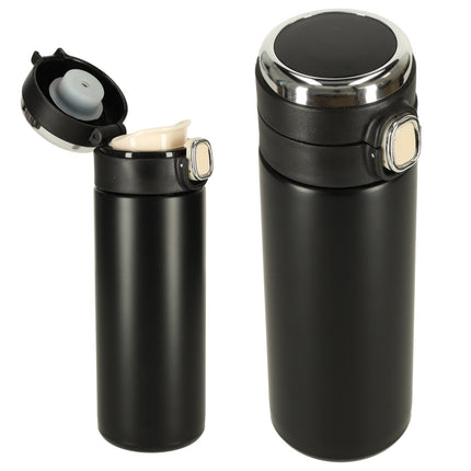 Thermosflesbeker LED Thermoskan - Mondstuk Met Tuit - 420ml - Zwart