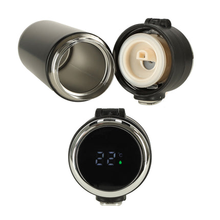 Thermosflesbeker LED Thermoskan - Mondstuk Met Tuit - 420ml - Zwart
