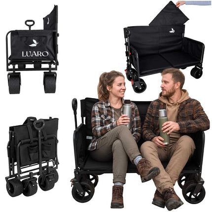 Opvouwbare Bolderkar met Zitje en Rugleuning – Transportwagen – Bolderwagen voor Strand, Camping, Festival, Pretpark en Boodschappen – 150 kg – Zwart