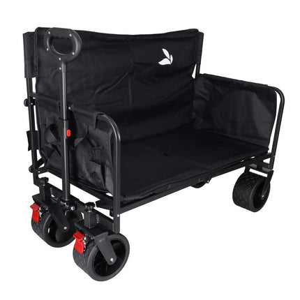 Opvouwbare Bolderkar met Zitje en Rugleuning – Transportwagen – Bolderwagen voor Strand, Camping, Festival, Pretpark en Boodschappen – 150 kg – Zwart