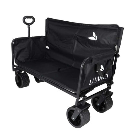 Opvouwbare Bolderkar met Zitje en Rugleuning – Transportwagen – Bolderwagen voor Strand, Camping, Festival, Pretpark en Boodschappen – 150 kg – Zwart