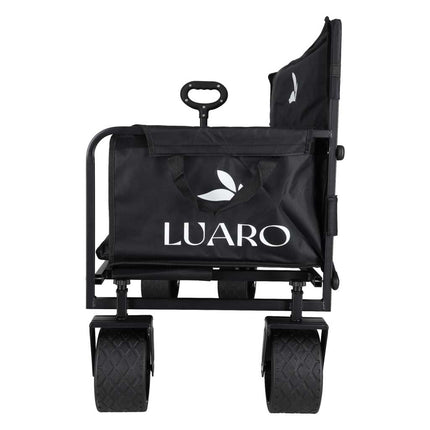 Opvouwbare Bolderkar met Zitje en Rugleuning – Transportwagen – Bolderwagen voor Strand, Camping, Festival, Pretpark en Boodschappen – 150 kg – Zwart
