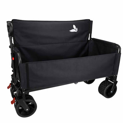 Opvouwbare Bolderkar met Zitje en Rugleuning – Transportwagen – Bolderwagen voor Strand, Camping, Festival, Pretpark en Boodschappen – 150 kg – Zwart