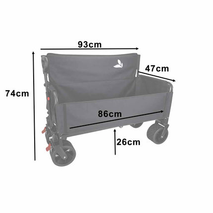Opvouwbare Bolderkar met Zitje en Rugleuning – Transportwagen – Bolderwagen voor Strand, Camping, Festival, Pretpark en Boodschappen – 150 kg – Zwart