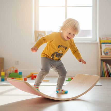 Lulilo Houten Balansbord - Evenwicht Balanceboard - Balansspeelgoed Voor Volwassenen en Kinderen - Roze Vilt