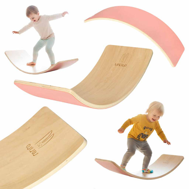Lulilo Houten Balansbord - Evenwicht Balanceboard - Balansspeelgoed Voor Volwassenen en Kinderen - Roze Vilt