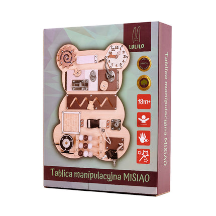 Lulilo Sensorisch Educatief Speelgoed - Activiteitenbord - Manipulatie Bord - Montessori Speelgoed - Houten Speelgoed - Teddybeer 28cm x 40cm