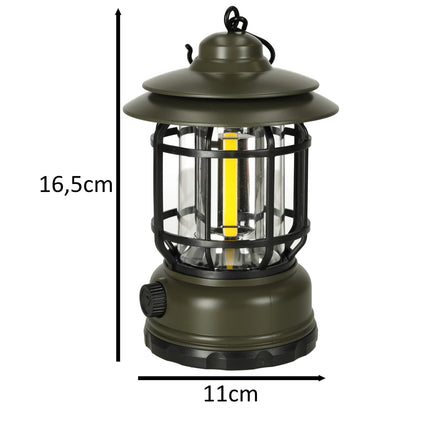 Retro Draagbare Camping Lamp - Oplaadbare Dimbare Tentlamp met Handvat - Kampeerlamp - 11 cm x 16,5 cm